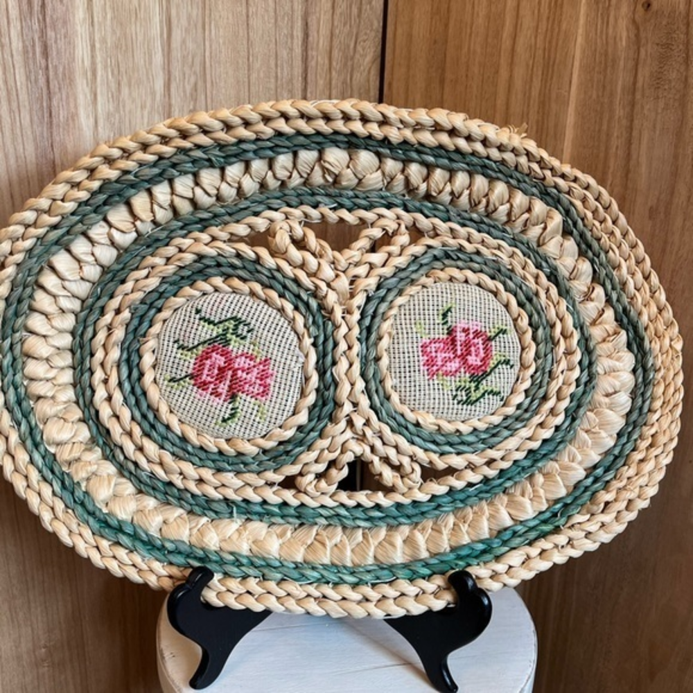 Braided‎ Jute Cross-Stiched Handmade Vintage Placemat